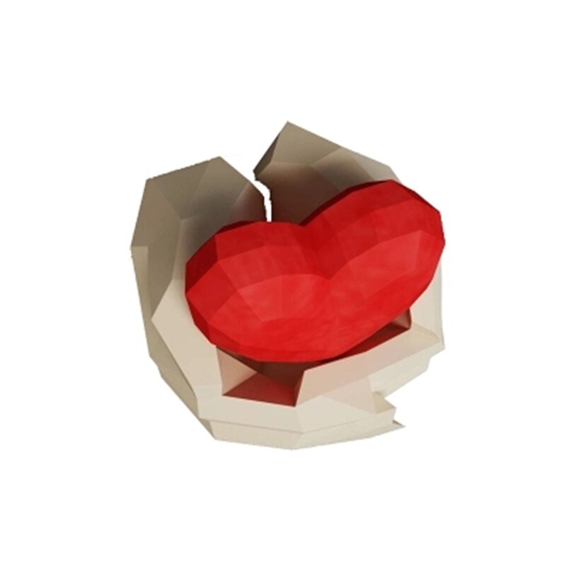 3D cardboard model with heart in hand